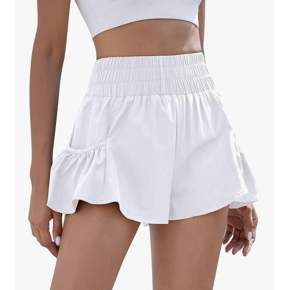 BMJL Womens White Ruffle Running‎ Shorts High Waisted Athletic Skort Small